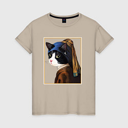 Женская футболка Кошечка с жемчужной сережкой Ян Вермеер