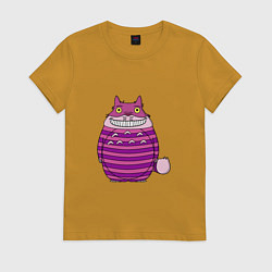 Футболка хлопковая женская Тоторо чеширский кот, цвет: горчичный