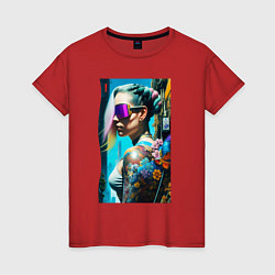 Женская футболка Brave girl - cyberpunk - neural network