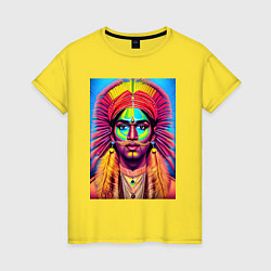 Футболка хлопковая женская Индеец в стиле поп-арт, цвет: желтый