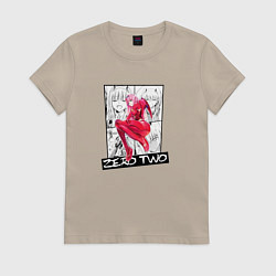 Футболка хлопковая женская Zero Two на фоне манги, цвет: миндальный