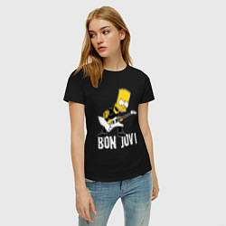 Футболка хлопковая женская Bon Jovi Барт Симпсон рокер, цвет: черный — фото 2