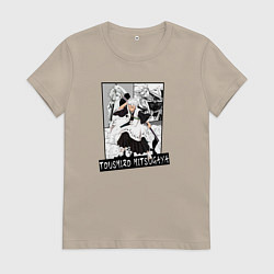 Футболка хлопковая женская Тоширо Хицугая на фоне манги, цвет: миндальный