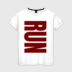 Женская футболка Run большая вертикальная надпись