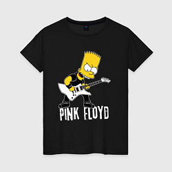 Футболка хлопковая женская Pink Floyd Барт Симпсон рокер, цвет: черный