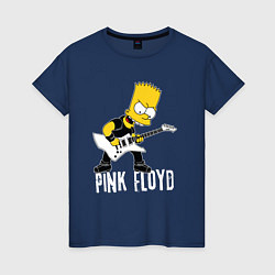 Футболка хлопковая женская Pink Floyd Барт Симпсон рокер, цвет: тёмно-синий