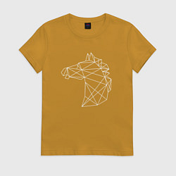 Футболка хлопковая женская Белая полигональная голова лошади, цвет: горчичный
