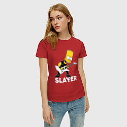Футболка хлопковая женская Slayer Барт Симпсон рокер, цвет: красный — фото 2