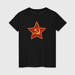 Футболка хлопковая женская СССР звезда, цвет: черный