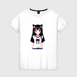 Женская футболка Девочка аниме с котиком