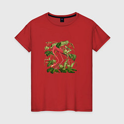 Футболка хлопковая женская Фламинго акварель, цвет: красный