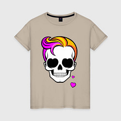 Женская футболка Череп с разноцветными волосами