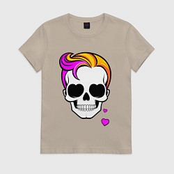 Женская футболка Череп с разноцветными волосами