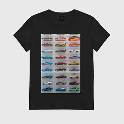 Футболка хлопковая женская Hot Wheels - collection Автомобили на полке, цвет: черный