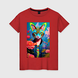 Женская футболка Кошачья мода - нейросеть - живопись