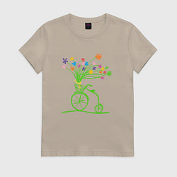 Женская футболка Винтажный велик с цветочками
