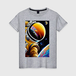 Футболка хлопковая женская Космонавт на орбите, цвет: меланж