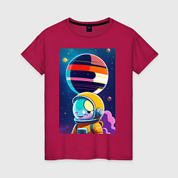 Женская футболка Улыбчивый астронавт в космосе