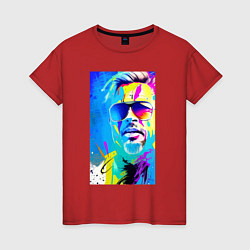 Футболка хлопковая женская Brad Pitt - sketch - pop art, цвет: красный
