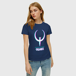 Футболка хлопковая женская Quake в стиле glitch и баги графики, цвет: тёмно-синий — фото 2