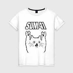 Футболка хлопковая женская Sum41 - rock cat, цвет: белый