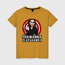 Футболка хлопковая женская You wanna play a game, цвет: горчичный