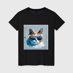 Женская футболка Цифровой кот в темных очках