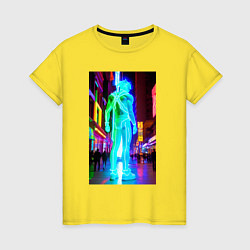 Футболка хлопковая женская Neon dude in the night city, цвет: желтый