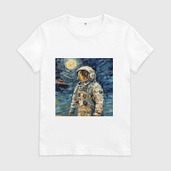Женская футболка Космонавт на луне в стиле Ван Гог