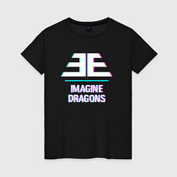 Футболка хлопковая женская Imagine Dragons glitch rock, цвет: черный