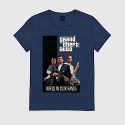 Футболка хлопковая женская Майкл, Франклин, Тревор из GTA, цвет: тёмно-синий