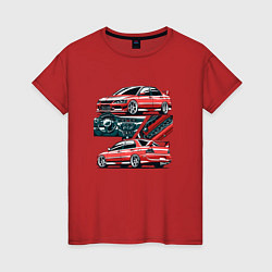 Футболка хлопковая женская Mitsubishi Lancer Evolution IX V1, цвет: красный