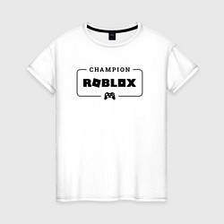 Футболка хлопковая женская Roblox gaming champion: рамка с лого и джойстиком, цвет: белый