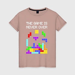 Футболка хлопковая женская Tetris - the game is never over, цвет: пыльно-розовый