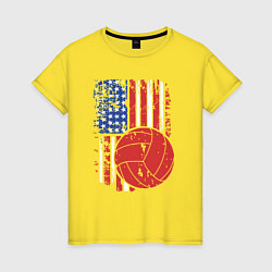 Футболка хлопковая женская Волейбол США, цвет: желтый