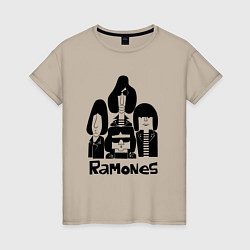 Футболка хлопковая женская Ramones панк рок группа, цвет: миндальный