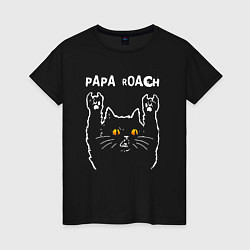 Футболка хлопковая женская Papa Roach rock cat, цвет: черный