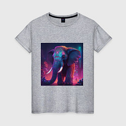 Женская футболка Слон в неоновом городе