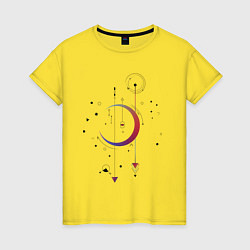Футболка хлопковая женская Абстракция: черные стрелы, цвет: желтый