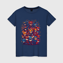 Футболка хлопковая женская Коты супергерои, цвет: тёмно-синий