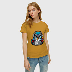 Футболка хлопковая женская Never sleep owl, цвет: горчичный — фото 2