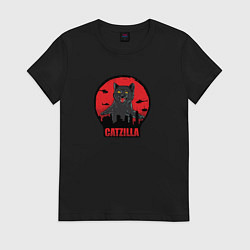 Футболка хлопковая женская Catzilla в ярости, цвет: черный