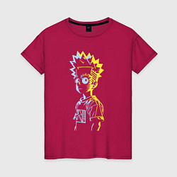 Футболка хлопковая женская Светящийся Барт Симпсон - фантазия, цвет: маджента