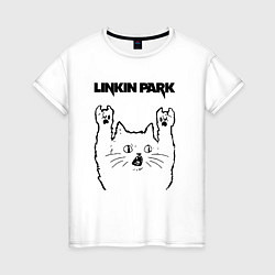 Футболка хлопковая женская Linkin Park - rock cat, цвет: белый