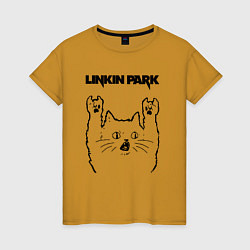Футболка хлопковая женская Linkin Park - rock cat, цвет: горчичный