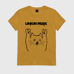 Футболка хлопковая женская Linkin Park - rock cat, цвет: горчичный