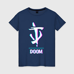 Футболка хлопковая женская Doom в стиле glitch и баги графики, цвет: тёмно-синий