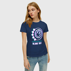 Футболка хлопковая женская Blink 182 glitch rock, цвет: тёмно-синий — фото 2