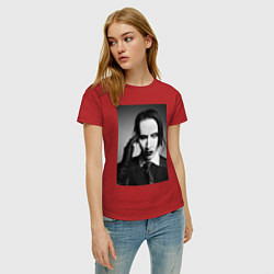 Футболка хлопковая женская Marilyn Manson looks at you, цвет: красный — фото 2