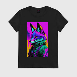 Футболка хлопковая женская Cool fox - cyberpunk - neural network, цвет: черный